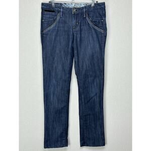 Marciano Women’s Dark Wash Denim Jeans Sz 27 Gold & Leather Trim Low Rise USA